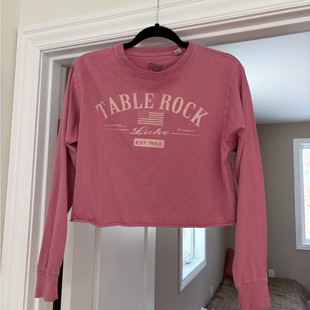 Table Rock Lake Pink Long Sleeve Crop Top